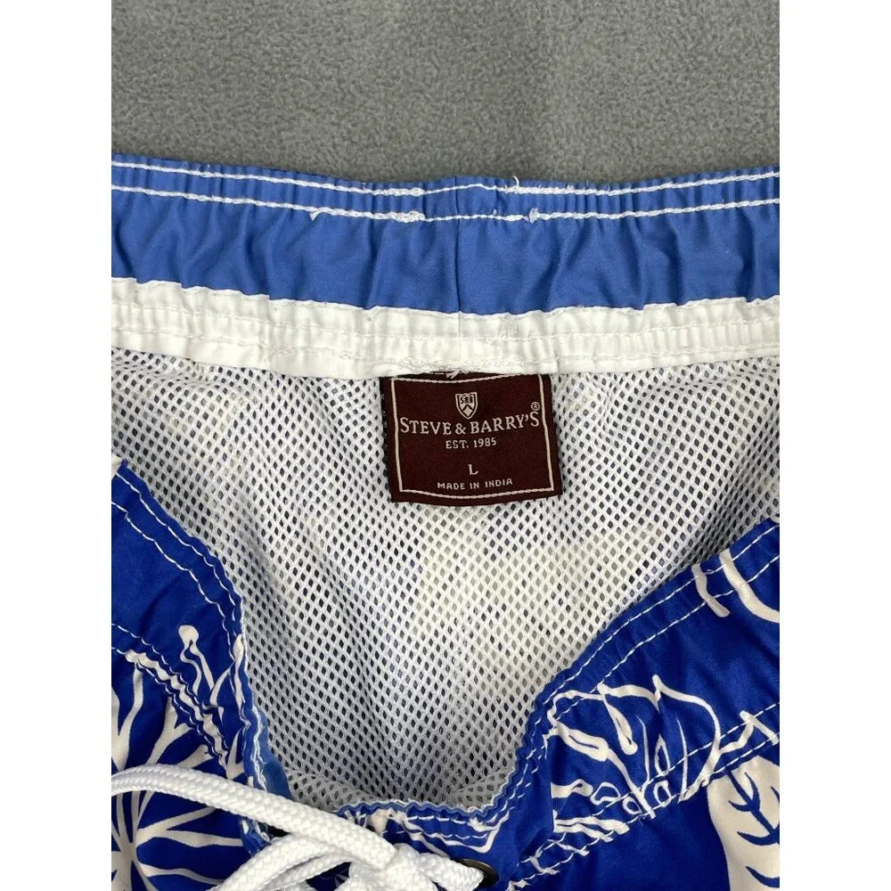 VTG Steve & Barrys Swim Trunks Mens L Blue Hawaiian Print